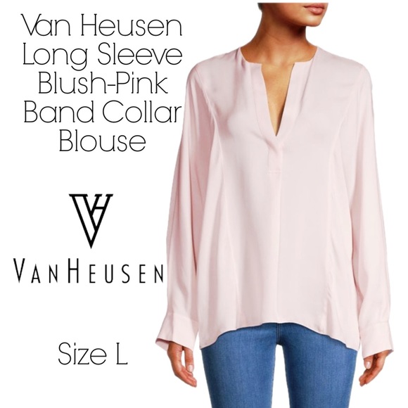 Van Heusen Tops - Van Heusen Long Sleeve Blush-Pink Band Collar Blouse